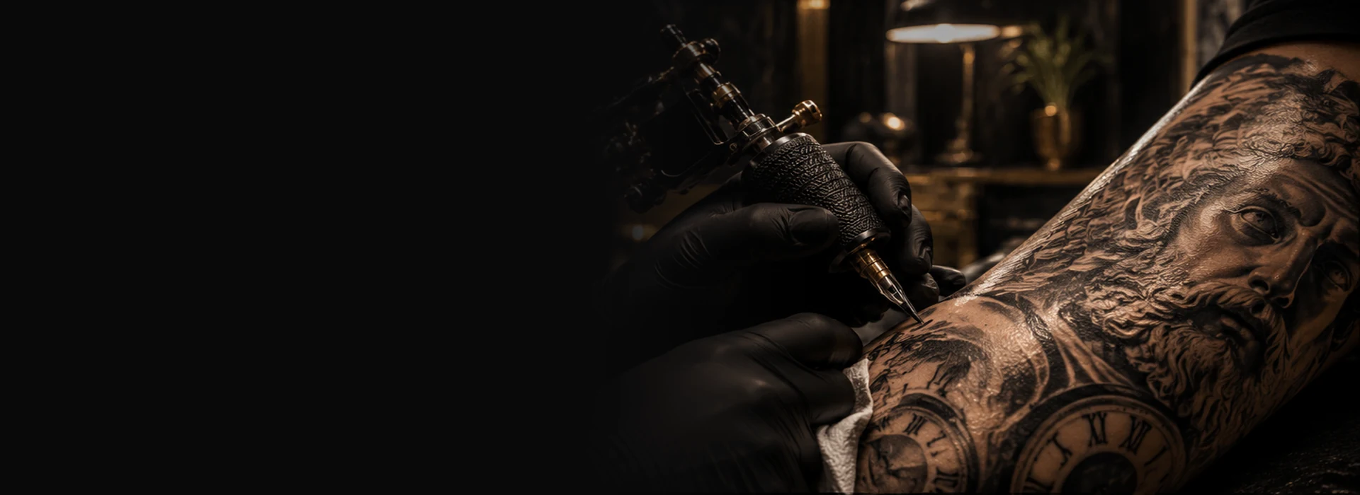 Atmosphärische Deluxe-Visualisierung eines Tattoo-Ateliers, keine Aufnahme der echten Studioräume