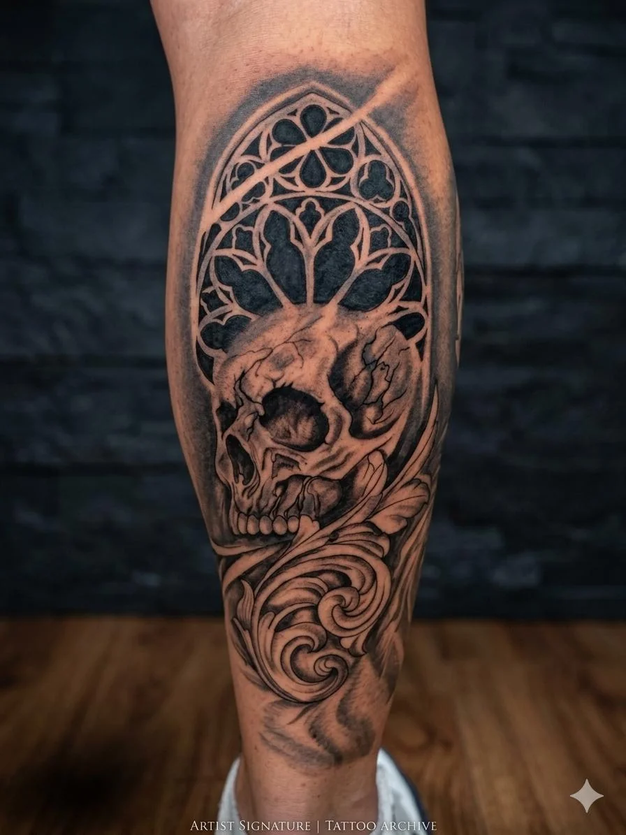 Totenkopf mit Ornamenten – Tattoo-Foto