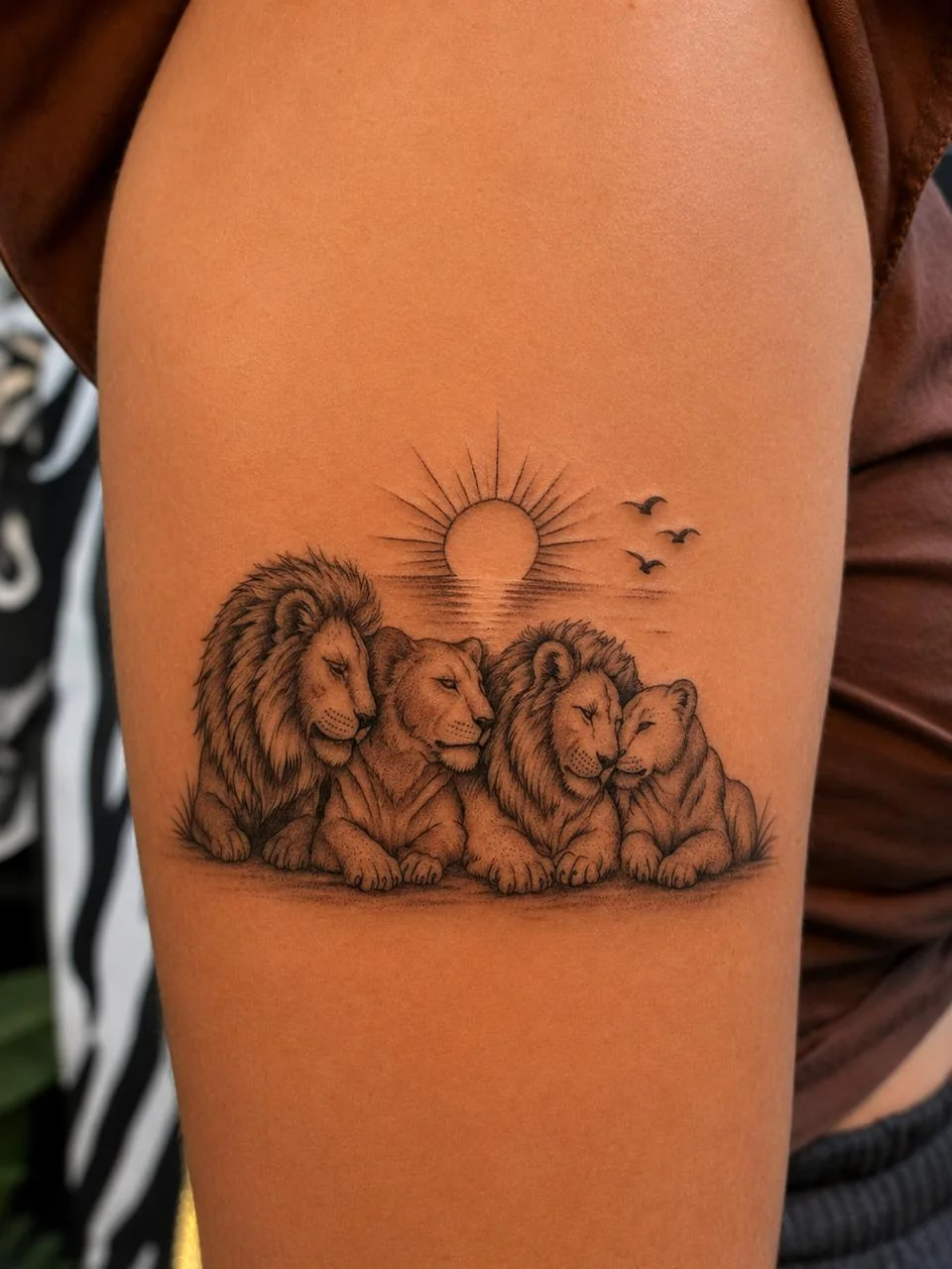 Löwenfamilie im Sonnenuntergang – Tattoo-Foto