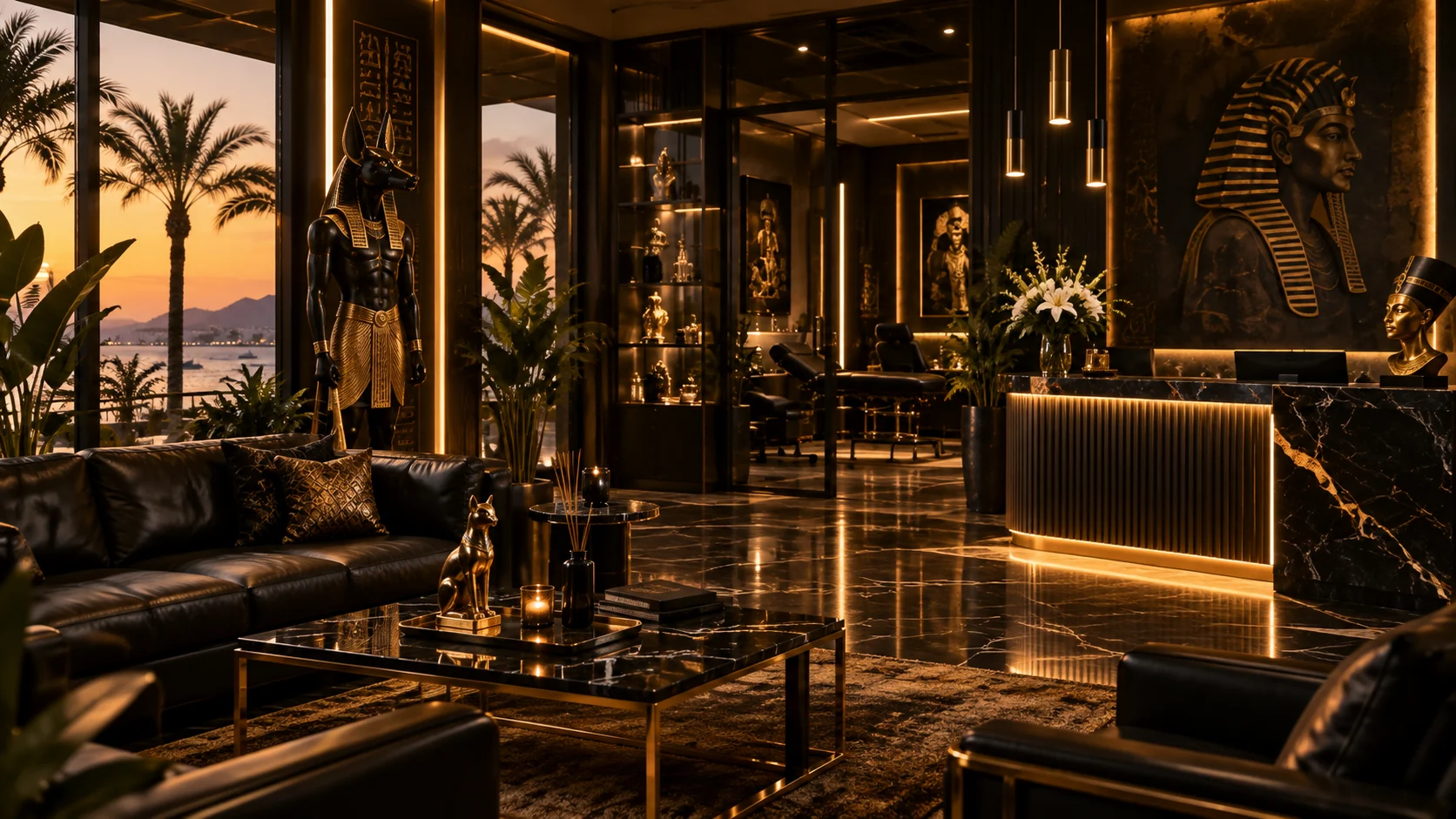 KI-generierte Visualisierung einer luxuriösen Tattoo-Lounge